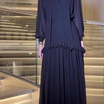 V-neck Lantern Sleeve High-Waisted Tiered Ruffle Maxi Dress