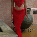 Kala Crochet Knit Braid Waist Slit Stretch Maxi Skirt