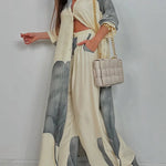 Long Sleeves Loose Floral Printed Split-Joint Split-Side Lapel Blouses&Shirts Tops
