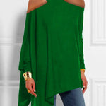 Loose Asymmetric Hollow Solid Color Cold shoulder Blouses&shirts Tops
