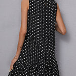 A-Line High Waisted Pleated Polka-Dot Split-Joint Round-Neck Mini Dresses