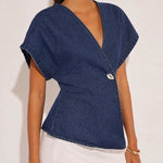 Raglan Sleeve Split-Joint V-Neck Blouses&Shirts Tops