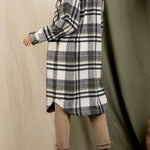 Plaid print drop shoulder overcoat