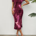 Bodycon High Waisted Contrast Color Round-neck Midi Dresses