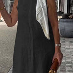 Linen Blend Solid Color Crew Neck Sleeveless Casual Mini Dress