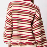 Striped Lapel Long-sleeved Top Loose Casual Sweatshirt