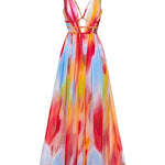 Eileen Tie-dye Print Exquisite Jewelry Ribbon Decoration Strapless Slit Maxi Dress