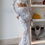 Balmy Summers Crochet Lace Floral Pattern Elastic Waist Fishtail Vacation Maxi Skirt