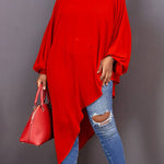Loose See-Through Long Sleeves Asymmetric Solid Color High-Neck T-Shirts Tops
