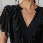 V-Neck Ruffled Chiffon Flutter Sleeve Blouse