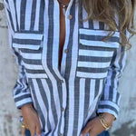 Striped Print Casual Pocket Shirt Top