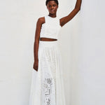 Paris Dreaming Embroidered Lace High Rise Elastic Waist Pocketed Maxi Skirt