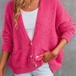 Button Front Pocketed Loose Fit Knitted Cardigan