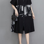 Artistic Retro Loose Printed Buttoned Midi Dress