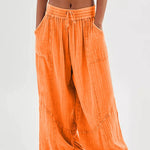 Women's Casual Fashion Solid Color Strap Pocket Wide Leg Pants
