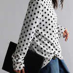 Long Sleeves Loose Polka-Dot Heaps Collar T-Shirts Tops