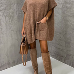 Margovil Oversized V Neck Short Sleeves Pocketed Poncho Sweater