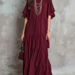 Bohemian Burgundy Tiered Maxi Dress