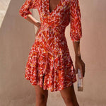 Vibrant Voyage Unique Print Half Sleeve Elastic Waist Tiered Mini Dress
