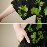 Loose Floral Pleated Round-Neck Midi Dresses