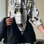 Long Sleeves Loose Letter Print Stand Collar Blouses&Shirts Tops