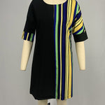 A-Line Half Sleeves Asymmetric Contrast Color Striped Round-Neck Mini Dresses