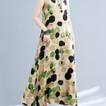 Loose Sleeveless Printed Split-Joint Round-Neck Maxi Dresses