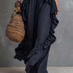 Vintage Ruffle V-Neck Tencel Faux-Denim Jumpsuit