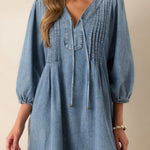 Fate Would Have It Denim Playful Pleats Pocket A-line Mini Dress