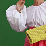 Loose Puff Sleeves Pleated Solid Color Split-Joint Round-Neck Blouses&Shirts Tops