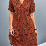 Short Sleeves Flower Print Split-Joint V-Neck Mini Dresses