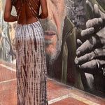 Modern Day Tie-dye Print Back Lace-up Stretch Maxi Dress