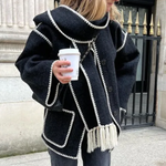 Scarf-Neckline Felt Woolen Coat