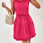 Loose Sleeveless Falbala Solid Color Spaghetti-Neck Mini Dresses