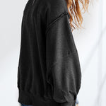 Long Sleeves Loose Fringed Solid Color Split-Joint Split-Side Round-Neck Sweatershirt