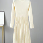 Stylish Long Sleeves High Waisted Pleated Solid Color Half Turtleneck Sweater Dresses