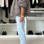 Baseball Collar Snap Down Long Sleeve Jacket