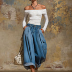 Retro Multi-pocket Wide-leg Cropped Denim Jeans