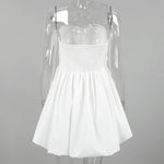 A-Line High Waisted Elasticity Pleated Pockets Solid Color Tube Mini Dresses