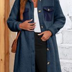 Blue Contrast Flap Pocket Single Breasted Teddy Coat