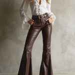Elegant Cotton Blend Lace Bell Sleeves Blouse