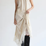 Modern Muse Satin Lace Trim Pleated Neck Top and A-line Irregular Slit Skirt Set
