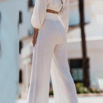 Casual Simplicity Solid Fold Off the Shoulder Long Sleeve Two Pieces