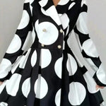 A-line High Waisted Buttoned Contrast Color Pleated Polka-Dot Lapel Mini Dresses
