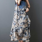 Loose Plus Size Flower Print Pockets Split-Joint Spaghetti-Neck Maxi Dresses Suspender Dress