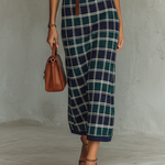 Women's Minimalist Checkered Knit Square-neck Sleeveless Maxi Dress With Belt