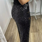 Glitzy Glamour Sequin High Rise Elastic Waist Wide Leg Pants
