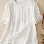 Solid Color Hollow Embroidery Lace Stitching Short-Sleeved Shirt