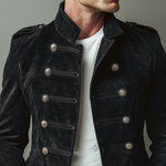 Men's Classic Retro Stand Collar Faux Suede Double-breasted Slim-fit Jacket