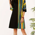 A-Line Half Sleeves Asymmetric Contrast Color Striped Round-Neck Mini Dresses